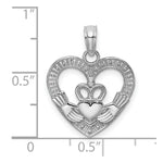 Load image into Gallery viewer, 14K White Gold Polished and Textured Heart Claddagh Charm Pendant
