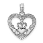 Load image into Gallery viewer, 14K White Gold Polished and Textured Heart Claddagh Charm Pendant
