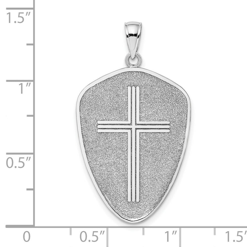 14k White Gold Cross Shield With Joshua 1:9 On Reverse Charm Pendant