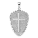 Load image into Gallery viewer, 14k White Gold Cross Shield With Joshua 1:9 On Reverse Charm Pendant
