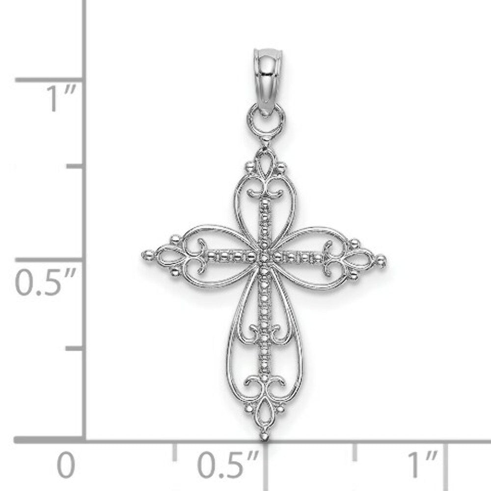 14K White Gold Beaded Cross Charm Pendant