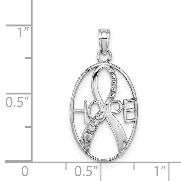 14K White Gold Textured Hope and Ribbon Charm Pendant