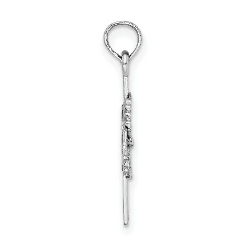14K White Gold Cut-Out Dove On Cross Charm Pendant