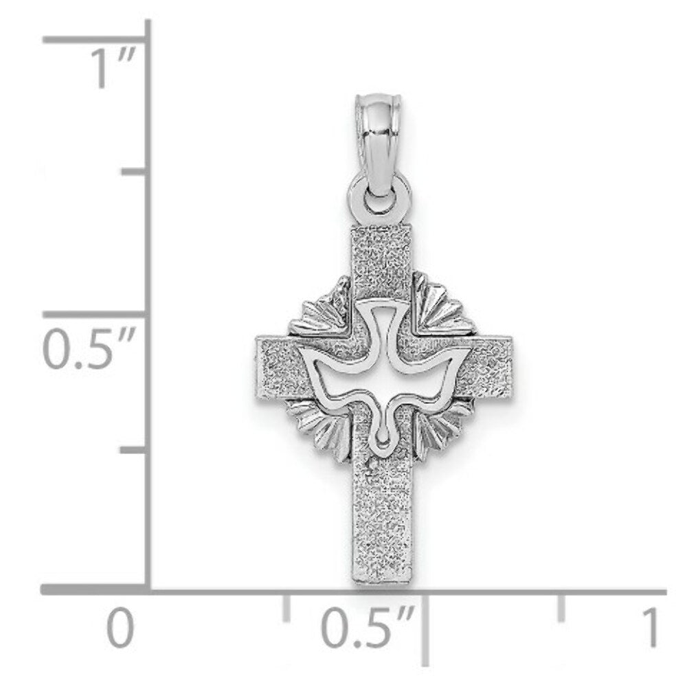 14K White Gold Cut-Out Dove On Cross Charm Pendant
