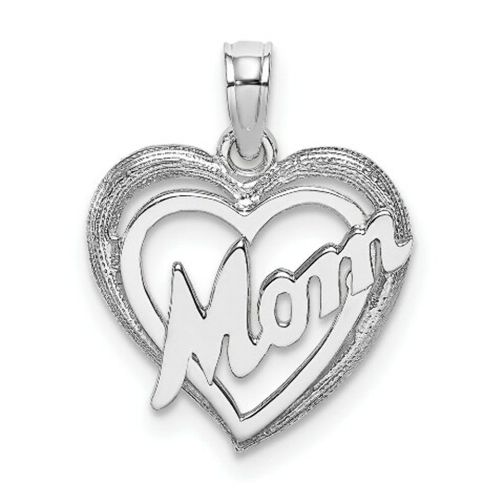 14K White Gold Mom Inside Heart Charm Pendant