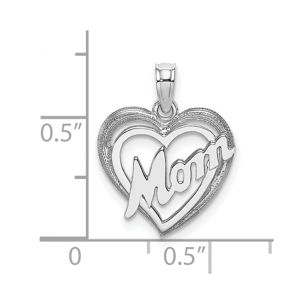 14K White Gold Mom Inside Heart Charm Pendant