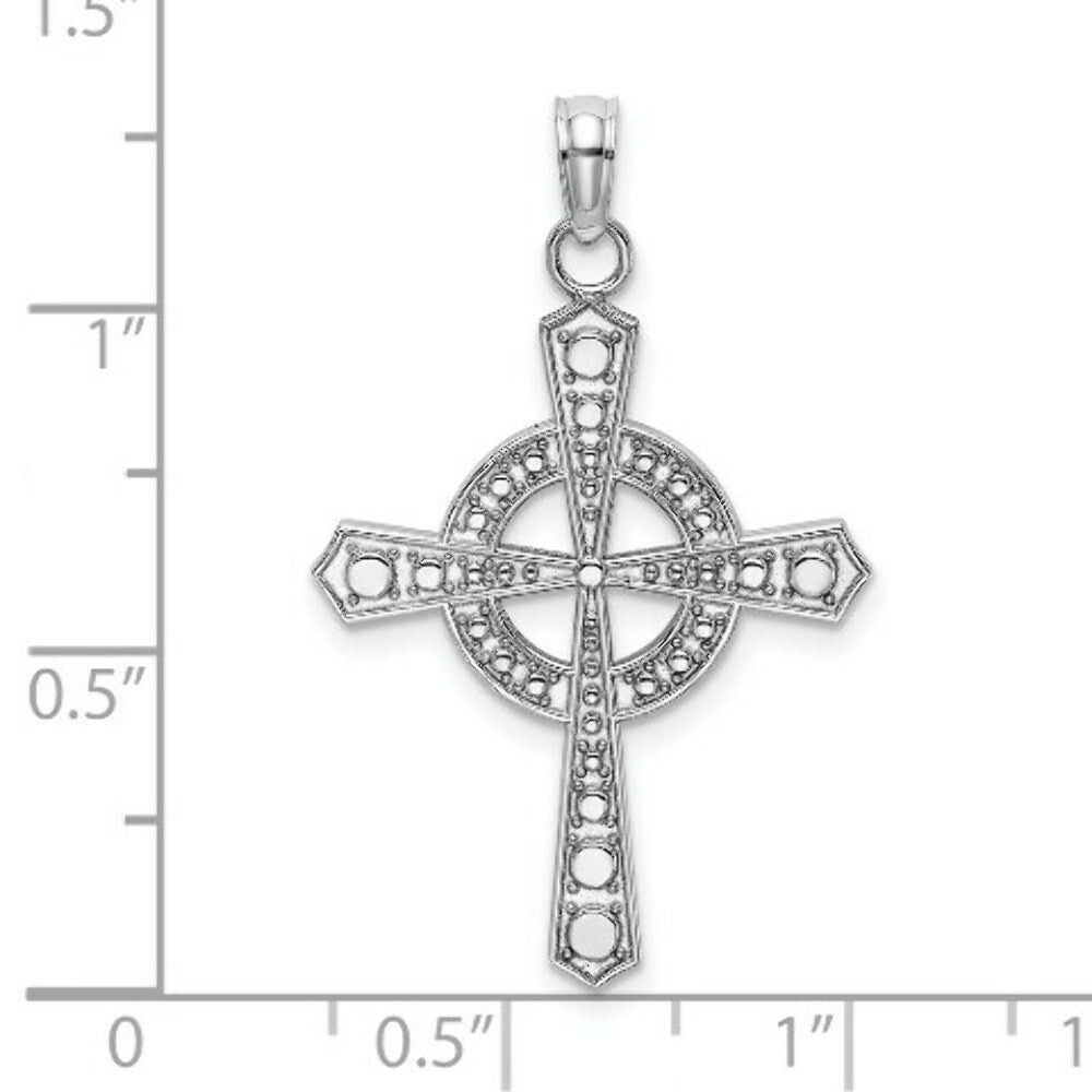 14K White Gold Beaded Celtic Cross With Eternity Charm Pendant