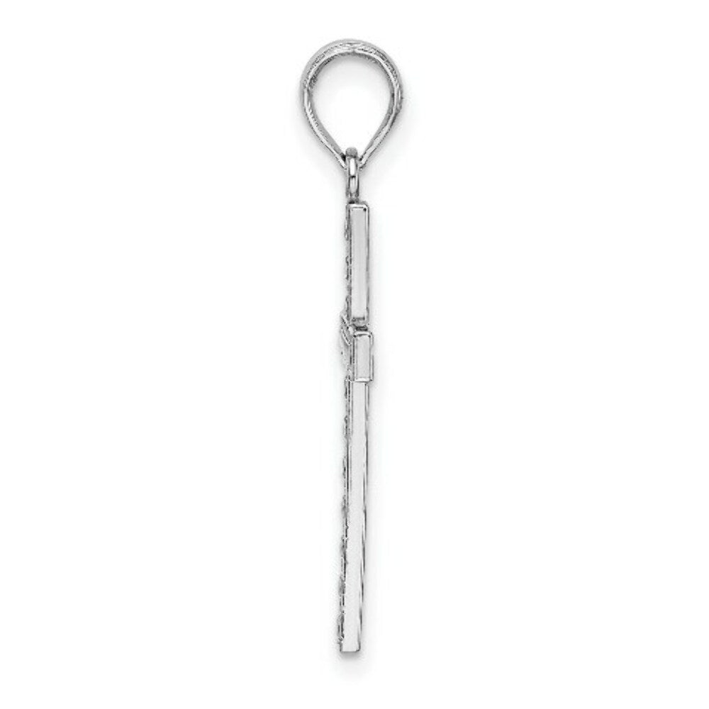 14K White Gold Beaded Block Cross Charm Pendant
