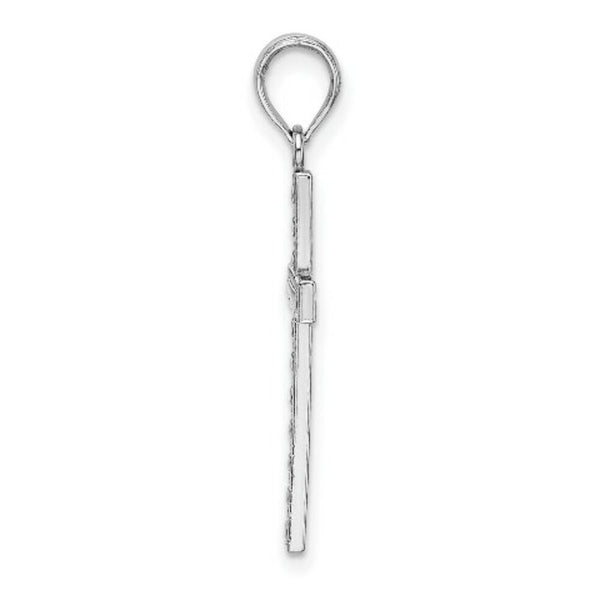 14K White Gold Beaded Block Cross Charm Pendant
