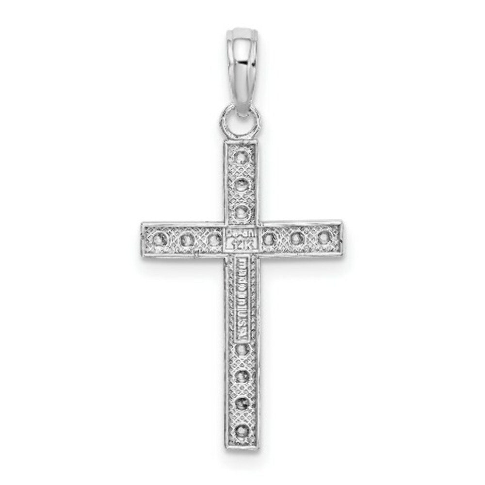 14K White Gold Beaded Block Cross Charm Pendant