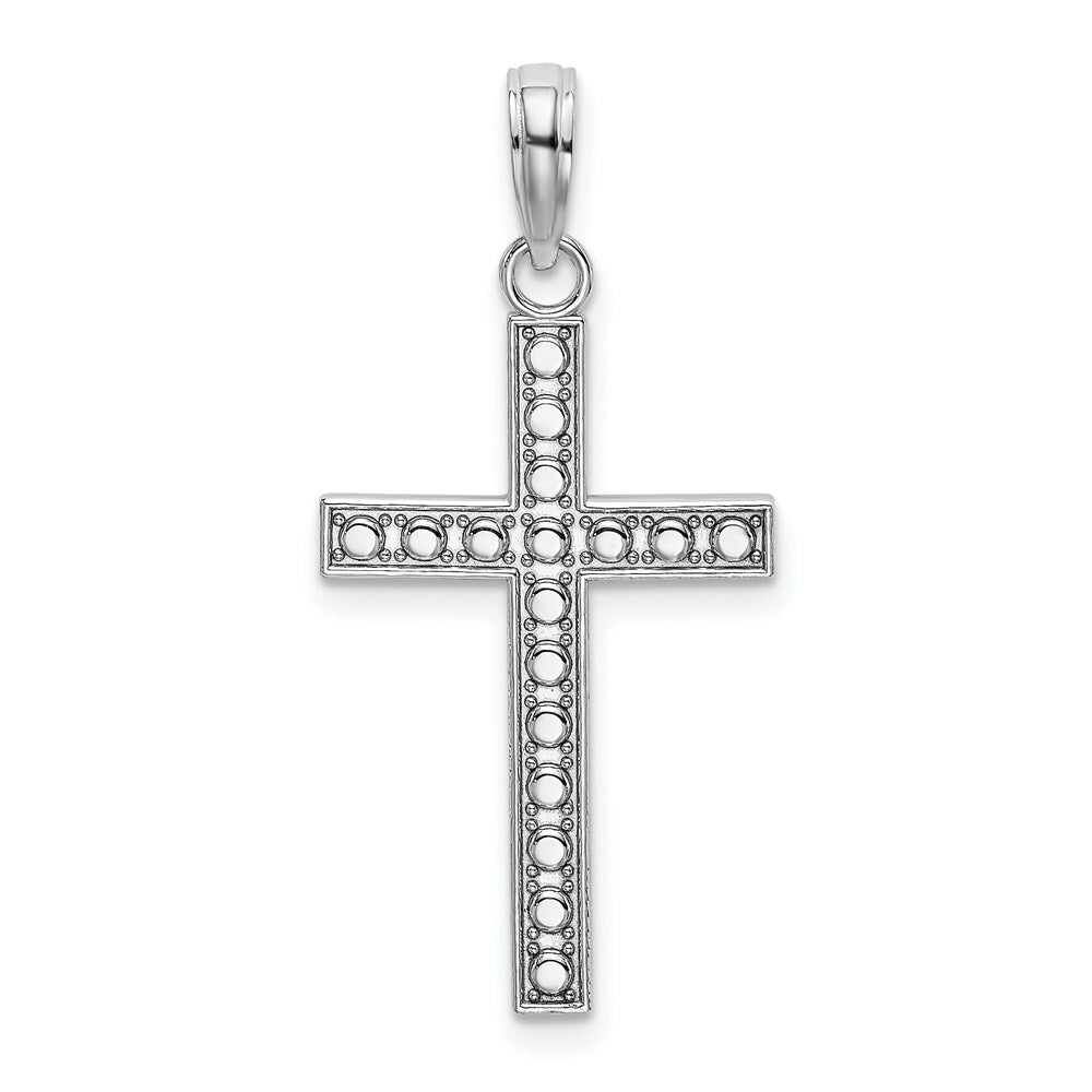 14K White Gold Beaded Block Cross Charm Pendant