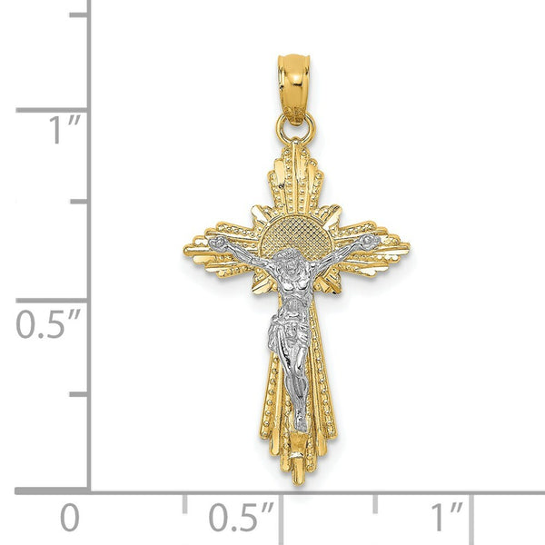 14K Two-Tone Gold Diamond-cut Crucifix Pendant