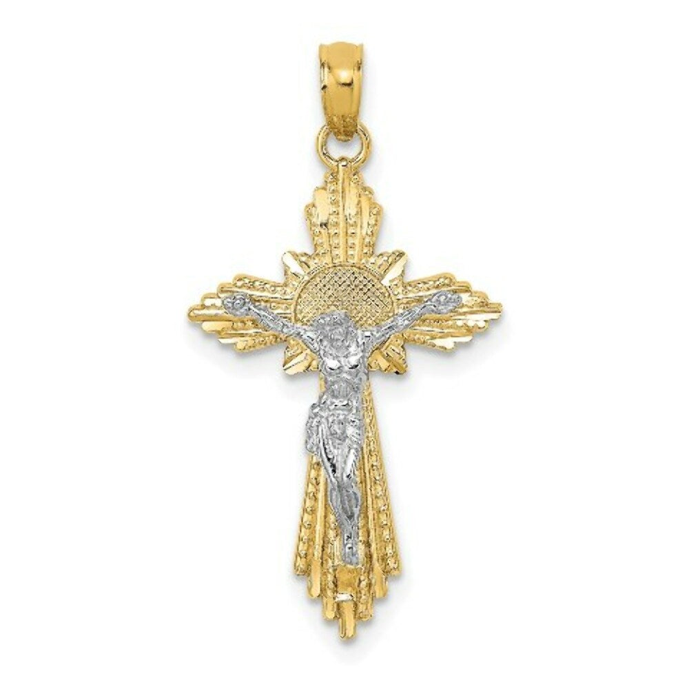 14K Two-Tone Gold Diamond-cut Crucifix Pendant
