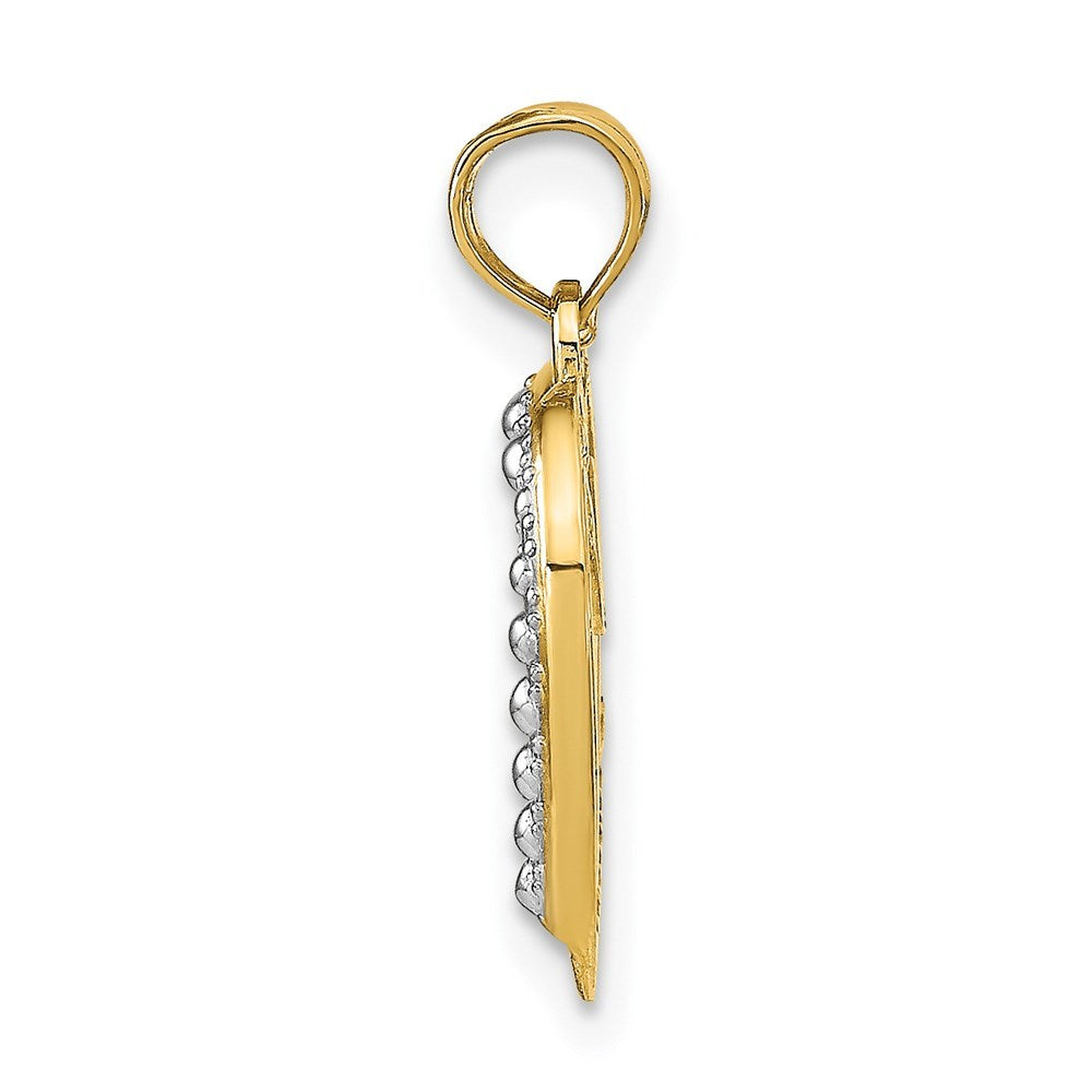 14K Yellow Gold with White Rhodium Polished with Textured Heart Pendant