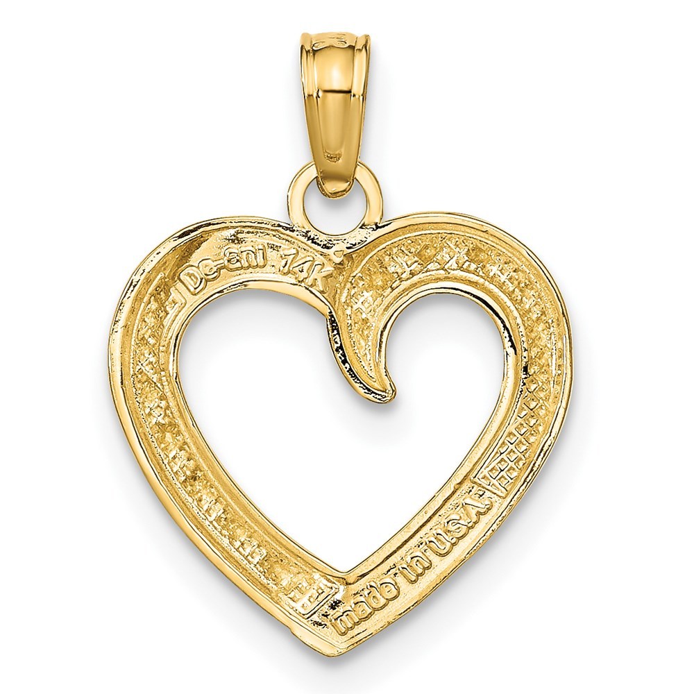 14K Yellow Gold with White Rhodium Polished with Textured Heart Pendant