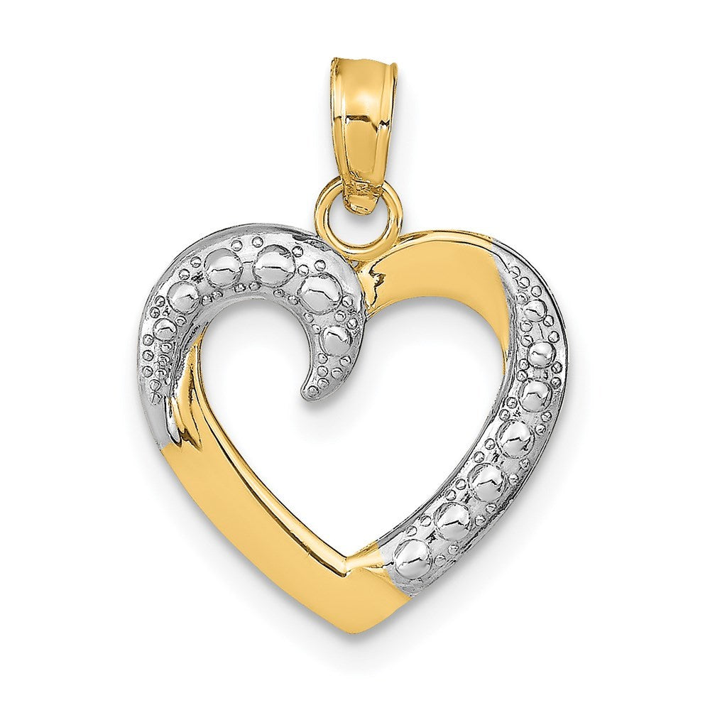 14K Yellow Gold with White Rhodium Polished with Textured Heart Pendant