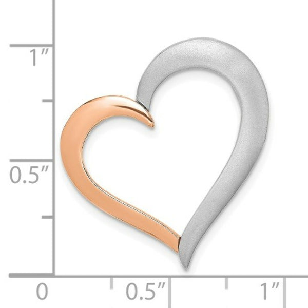 14K Two-tone Gold Polished and Satin Heart Chain Slide Pendant