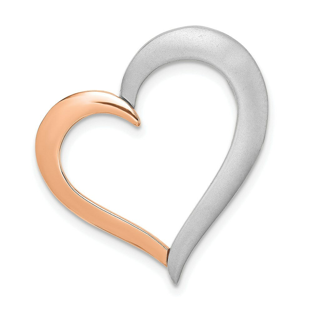 14K Two-tone Gold Polished and Satin Heart Chain Slide Pendant