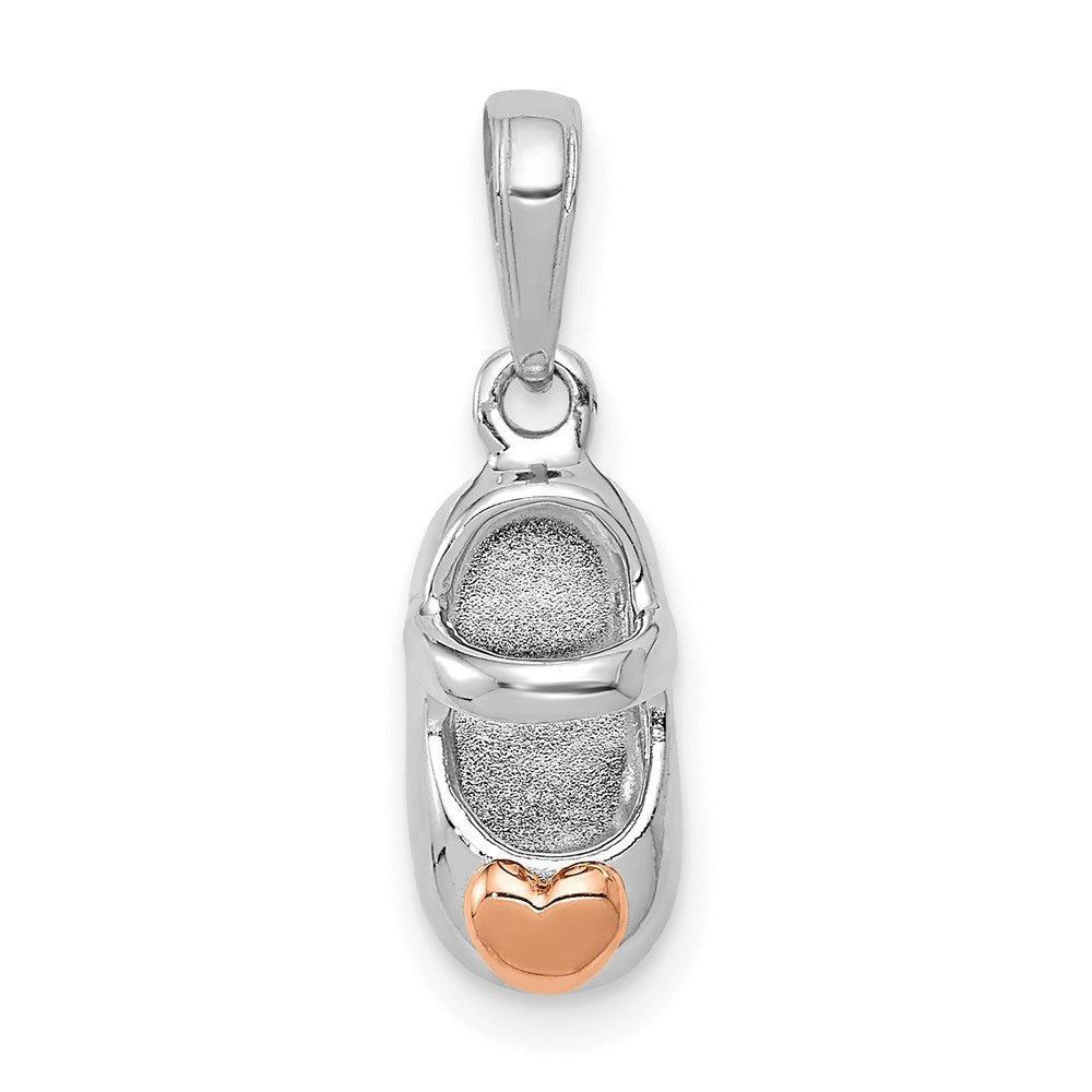 14k Two-tone White With Rose Gold Baby Shoe Charm Pendant