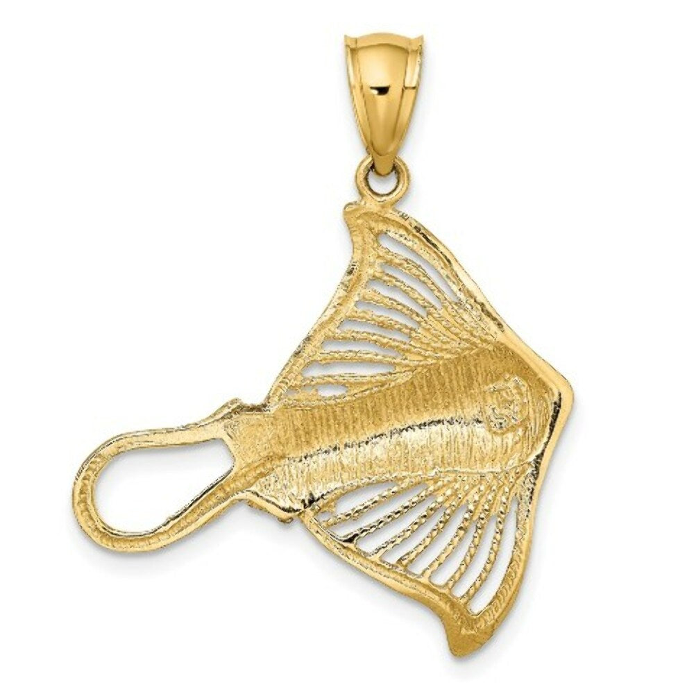 14K Yellow Gold Polished and Cut-Out Beaded Accent Stingray Charm Pendant