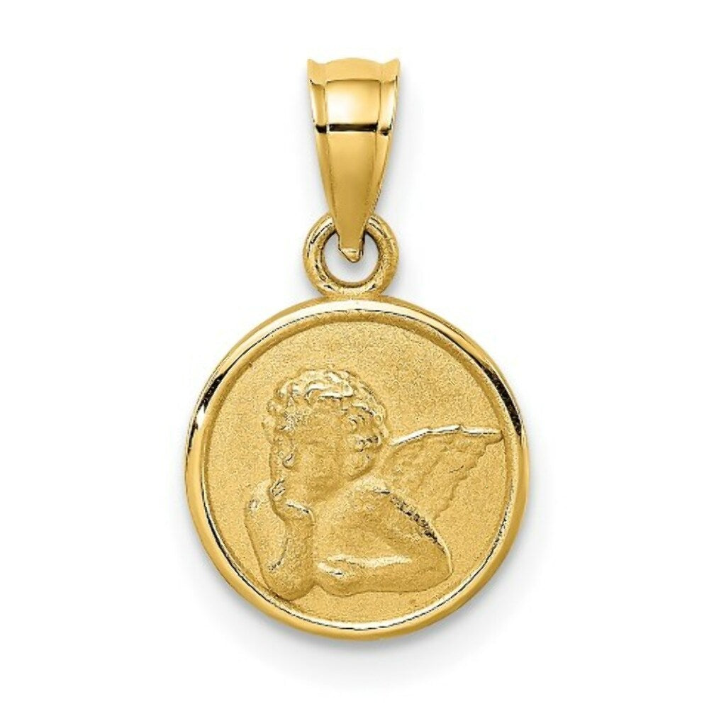 14K Yellow Gold 10mm Engraved Angel Coin Charm Pendant