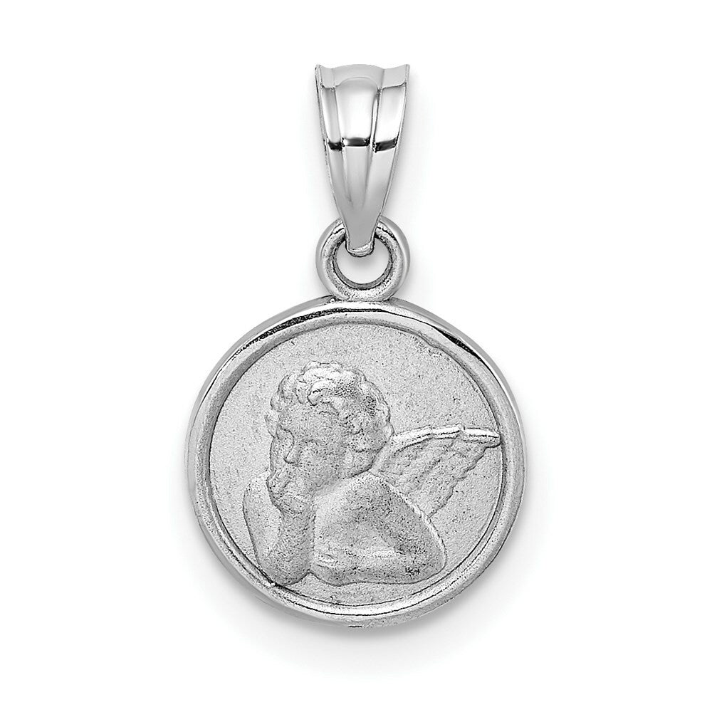 14k White Gold 10mm Engraved Angel Coin Charm Pendant