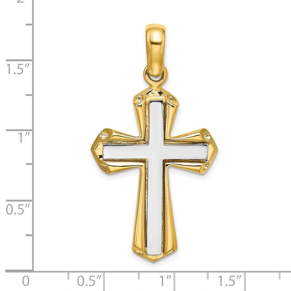 14K Two-tone Gold Polished Cross Charm Pendant