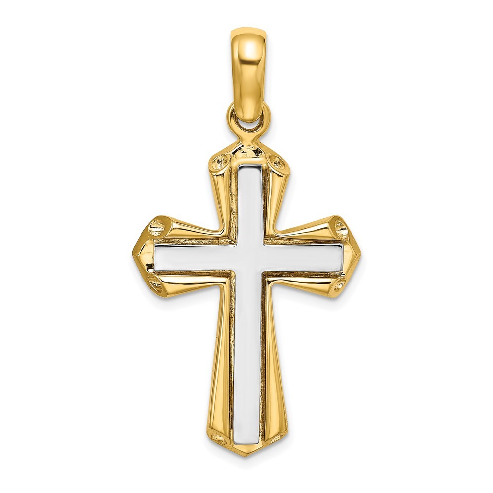 14K Two-tone Gold Polished Cross Charm Pendant