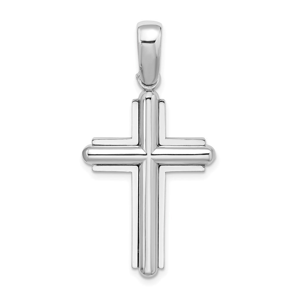 14k White Gold Beveled Cross Charm Pendant