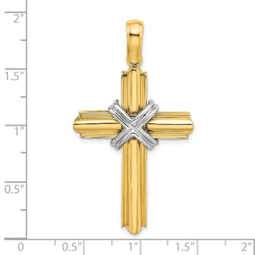 14K Two-tone Gold X Center Polished Cross