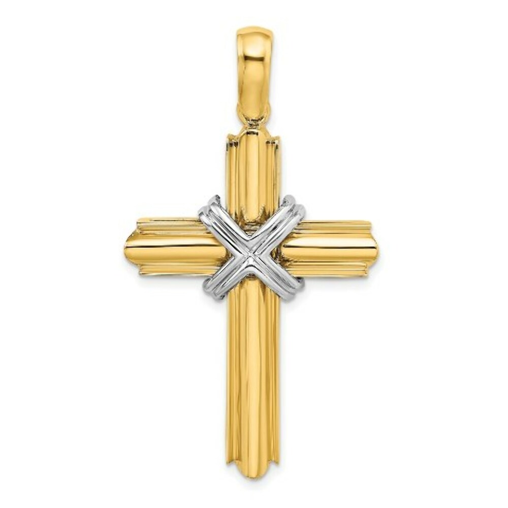14K Two-tone Gold X Center Polished Cross