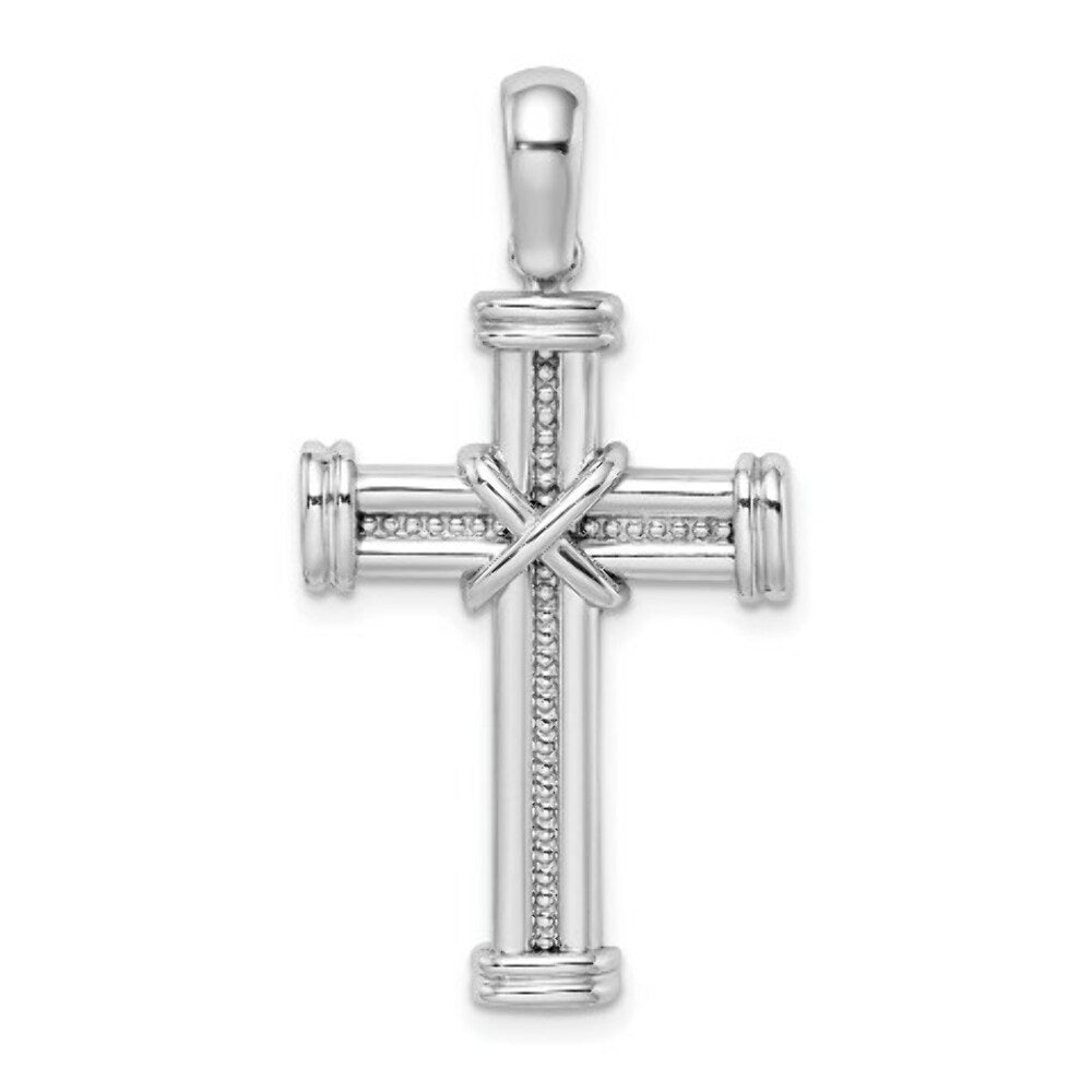 14k White Gold With X In Center Of Cross Charm Pendant