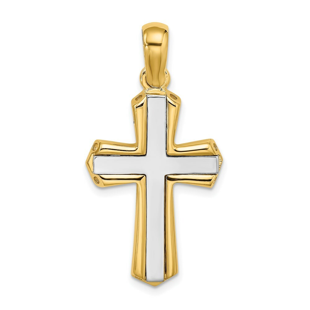 14K Two-tone Gold Polished Cross Charm Pendant