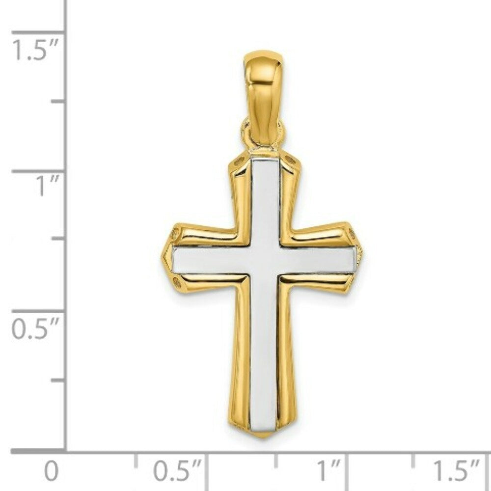 14K Two-tone Gold Polished Cross Charm Pendant