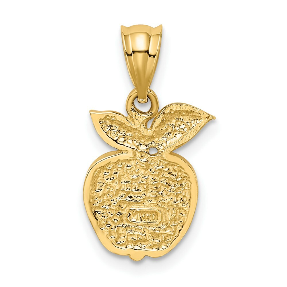 14K Yellow Gold Polished Red Enameled Apple Pendant