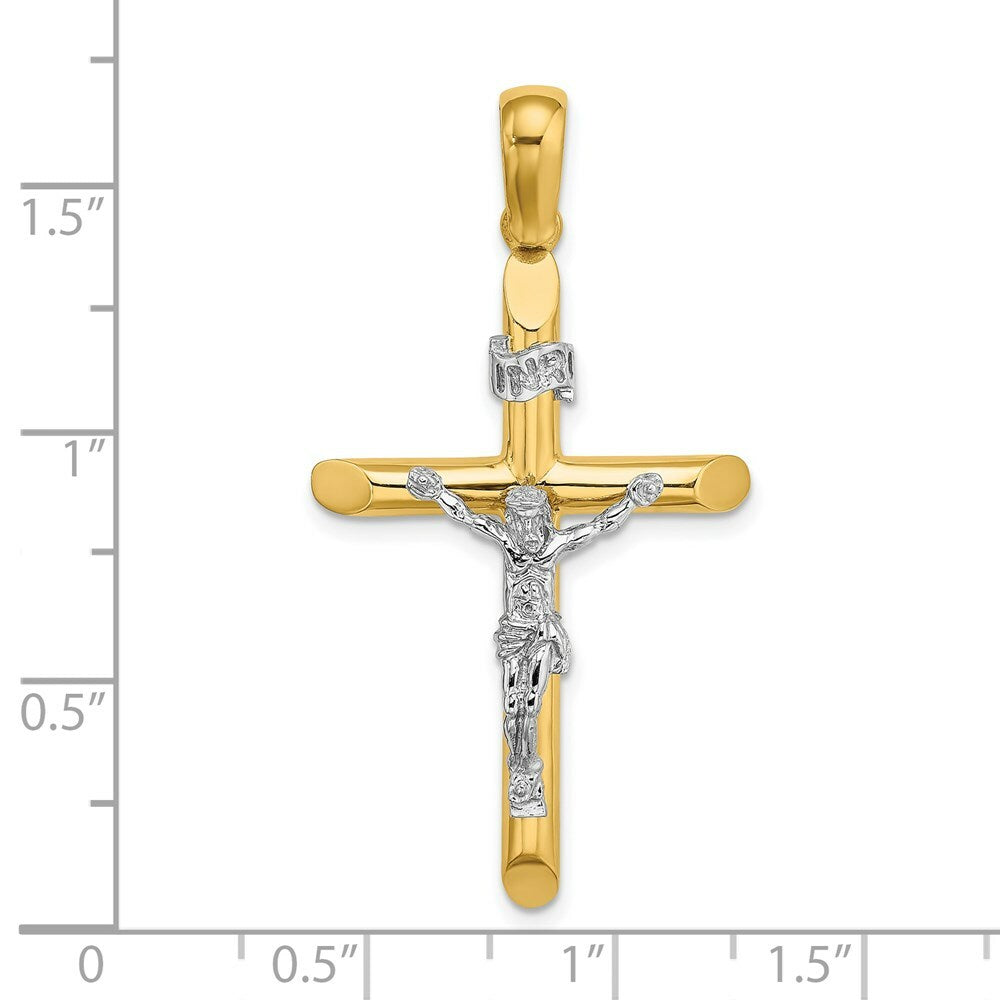 14K Two-tone Gold Polished Crucifix Charm Pendant