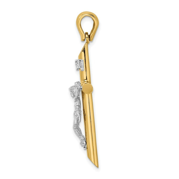 14K Two-tone Gold Polished Crucifix Charm Pendant