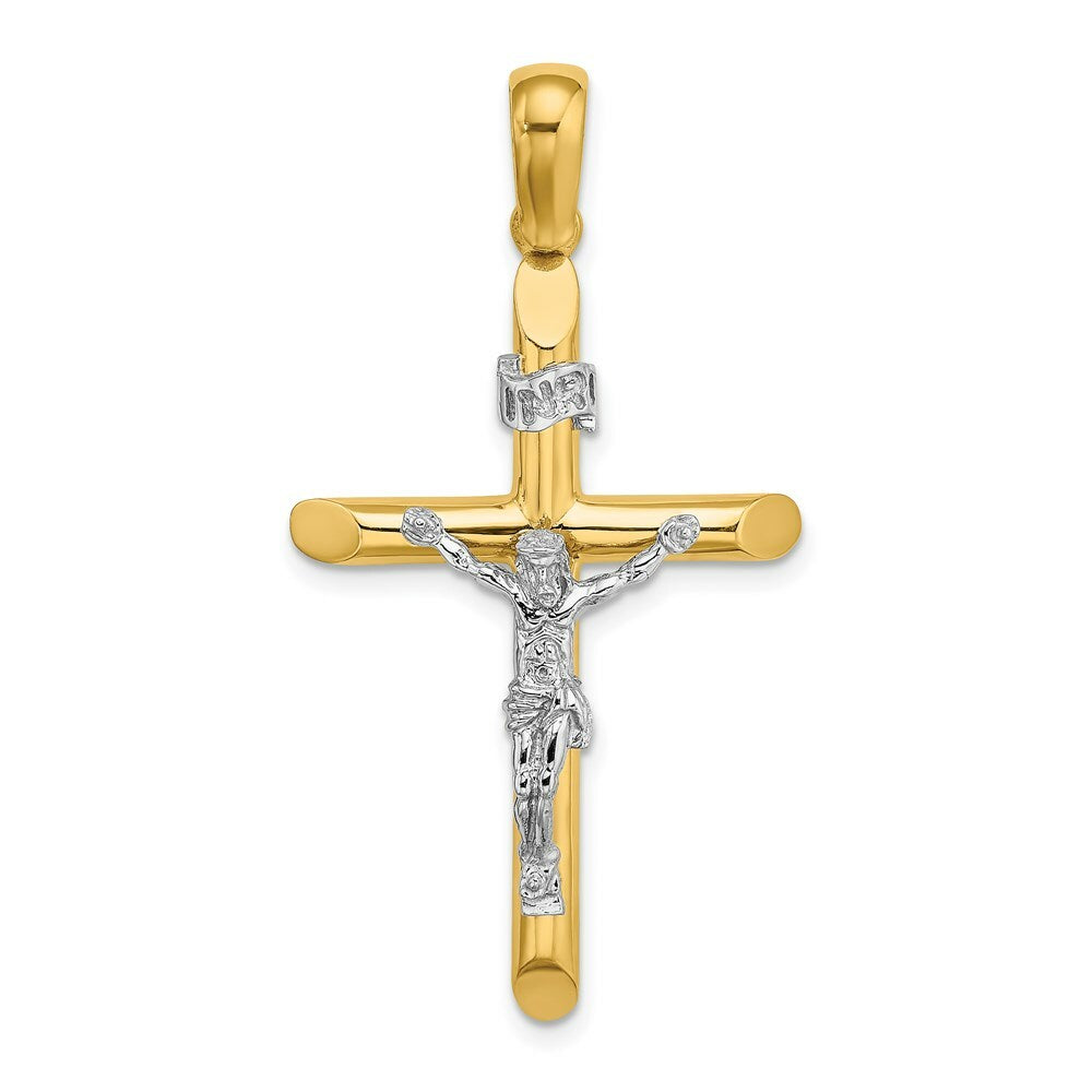 14K Two-tone Gold Polished Crucifix Charm Pendant