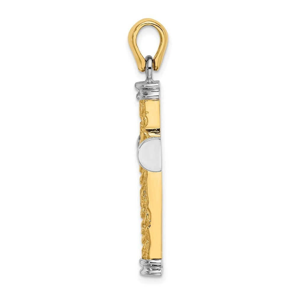 14K Two-tone Gold Scroll Double Endcaps Cross Charm Pendant