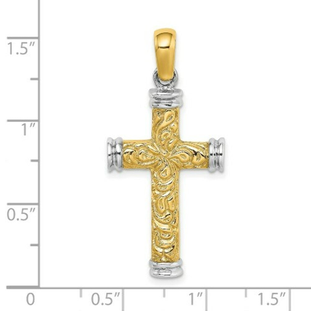 14K Two-tone Gold Scroll Double Endcaps Cross Charm Pendant