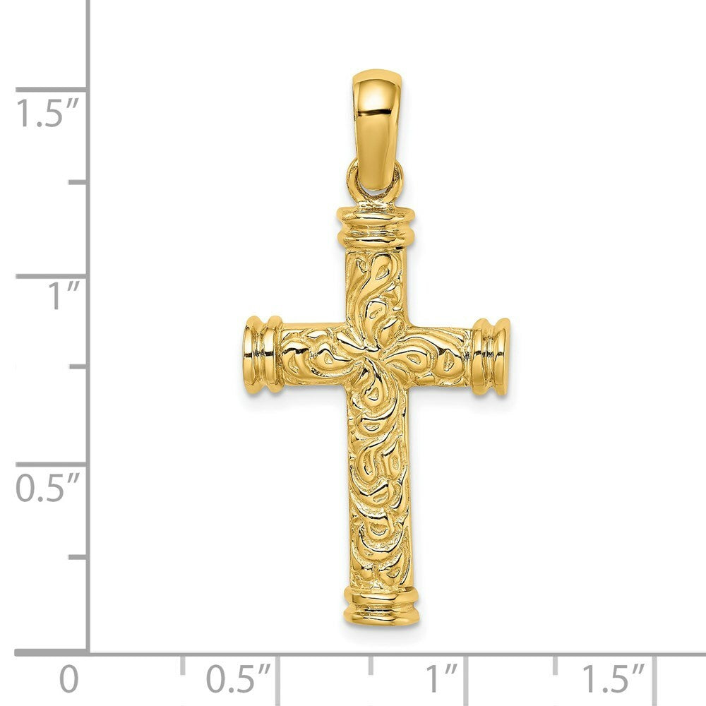 14K Yellow Gold Scroll & Double Endcaps Cross Charm Pendant