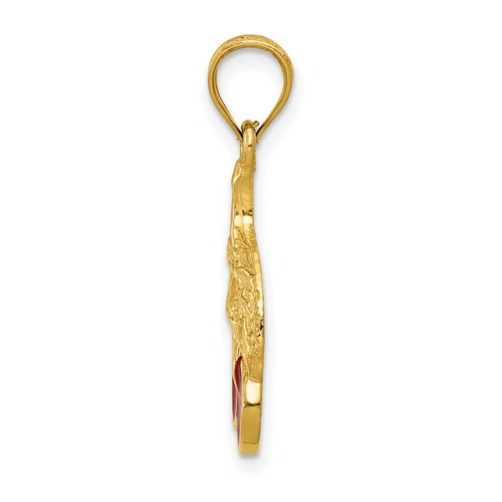14K Yellow Gold Polished Red Enameled Cherries Pendant