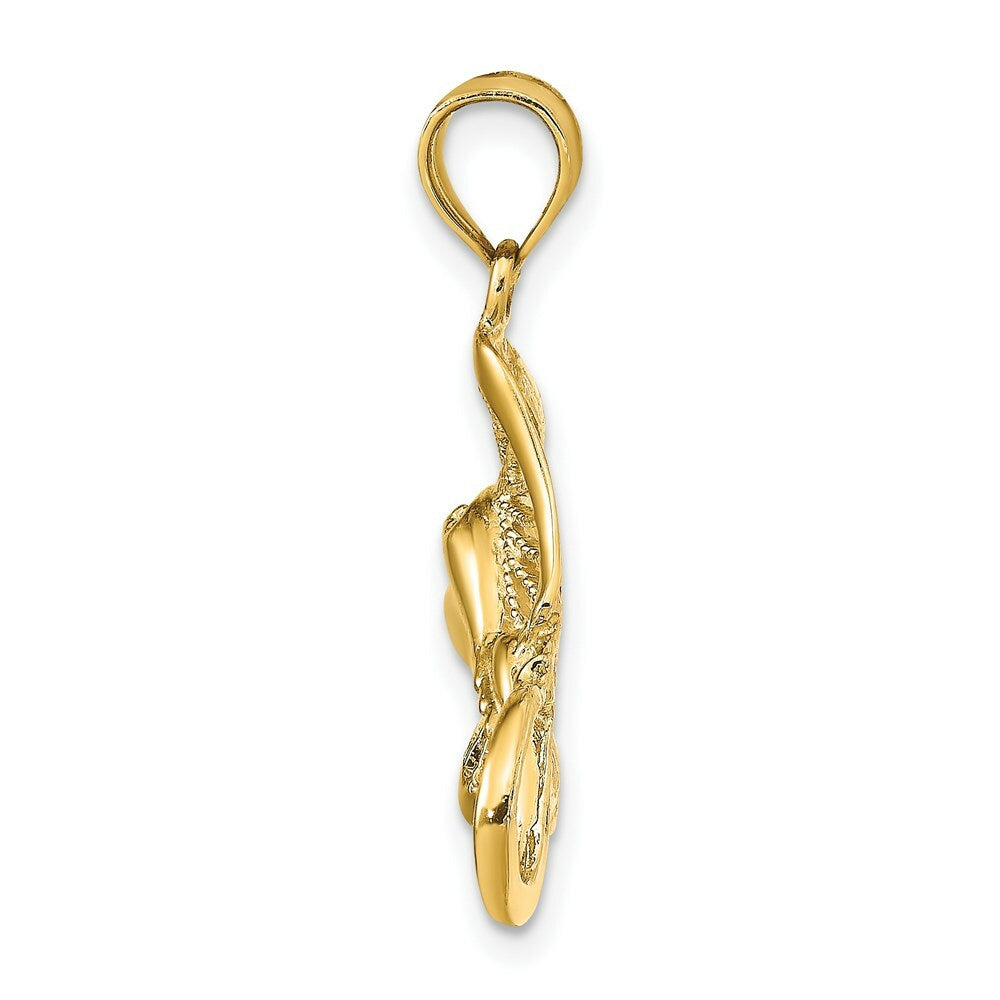 14K Yellow Gold Polished and Beaded Accent Stingray Charm Pendant
