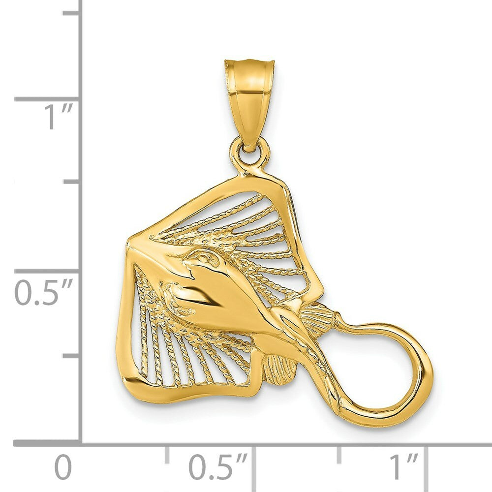 14K Yellow Gold Polished and Beaded Accent Stingray Charm Pendant