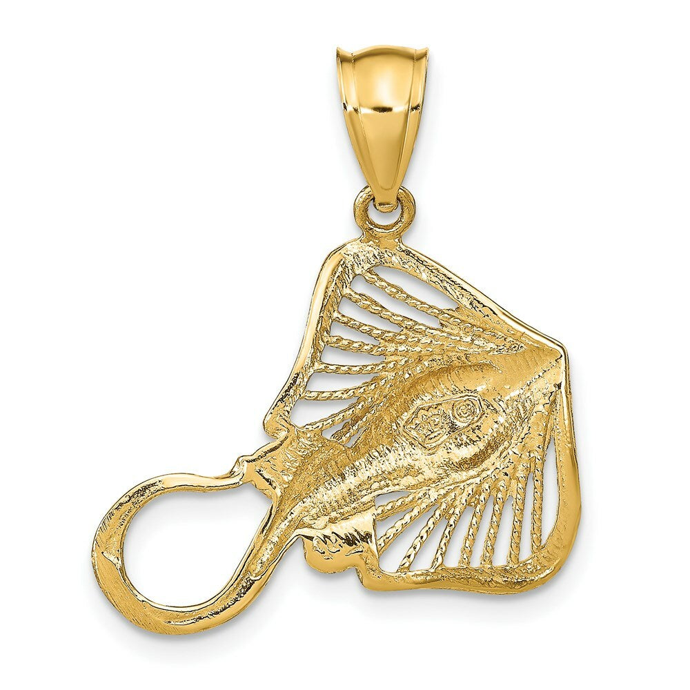 14K Yellow Gold Polished and Beaded Accent Stingray Charm Pendant