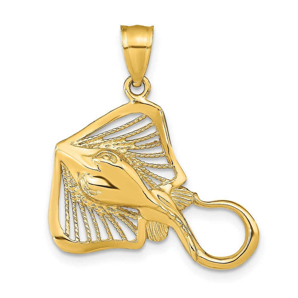 14K Yellow Gold Polished and Beaded Accent Stingray Charm Pendant