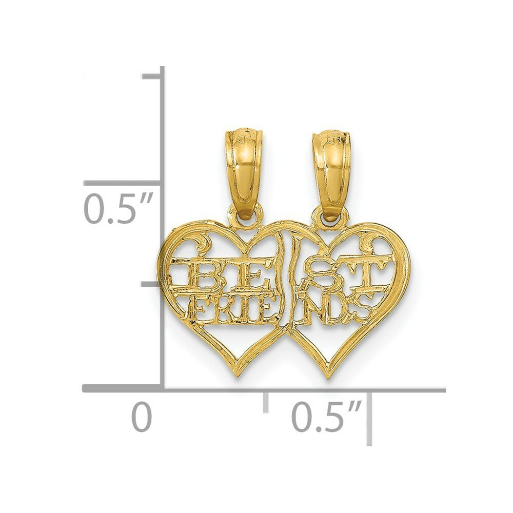 14K Yellow Gold Polished 2 Piece Break Apart BEST FRIENDS Hearts Pendant