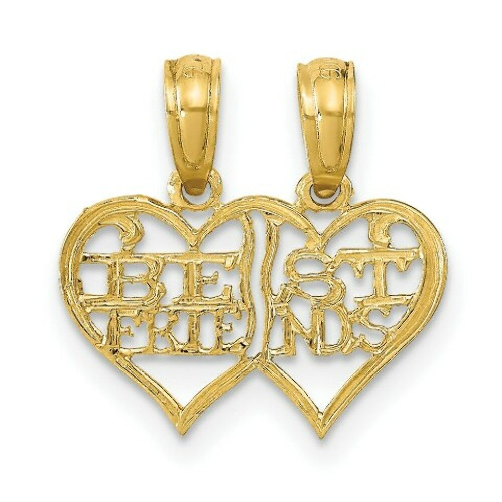 14K Yellow Gold Polished 2 Piece Break Apart BEST FRIENDS Hearts Pendant