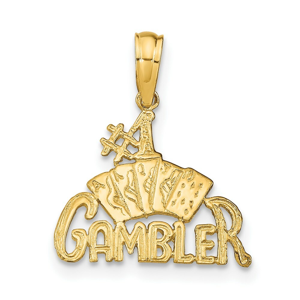14K Yellow Gold Gambler With Cards Pendant