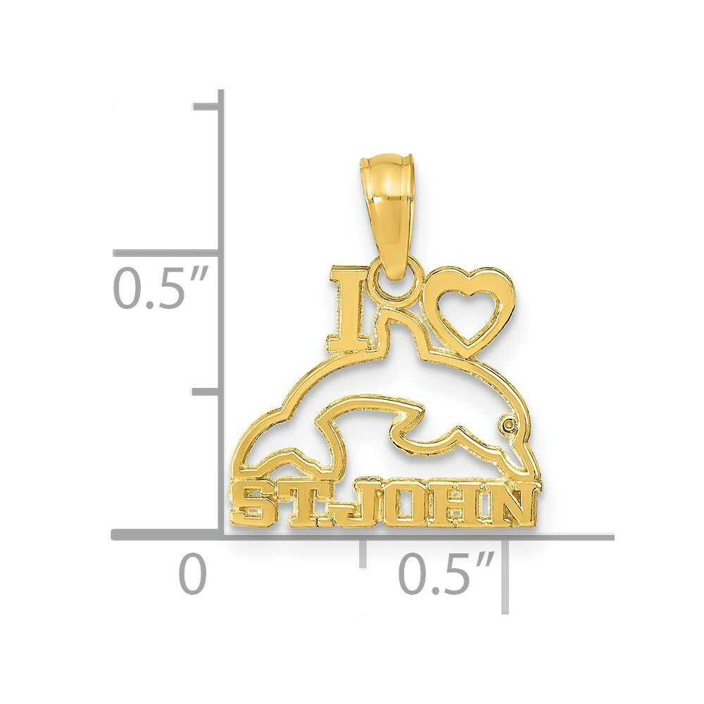 14K Yellow Gold I Heart St. John With Dolphin Pendant